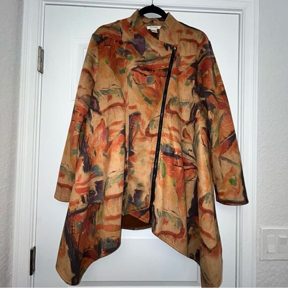 Feratelli Zipper Front Long Sleeves Asymmetrical Lagenlook Swing Jacket - Picture 3 of 8